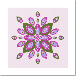 Magenta and green retro mandala Posters and Art